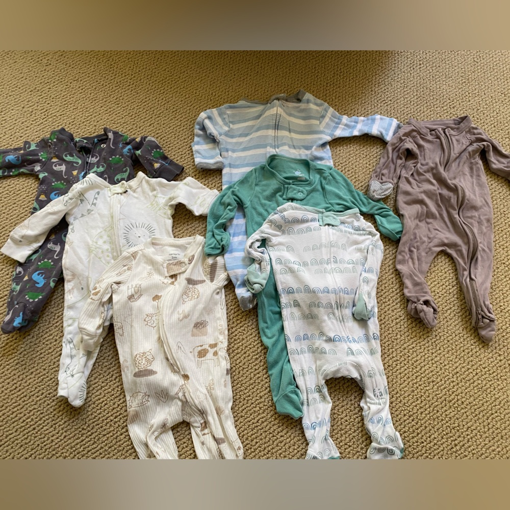 0-3 pajama bundle of 7: goumi organic, Burt’s bees, cloud island and carters